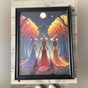 Witch Trio Framed Art Print - Black, Purple, Red, Yellow